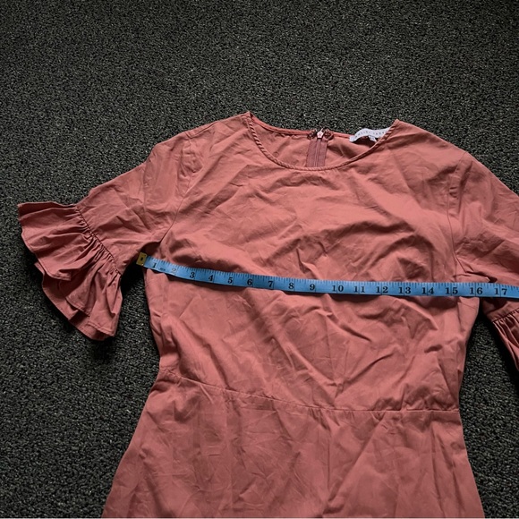 ENGLISH FACTORY Mauve Pink Ruffle Sleeve Flutter Mini A-Line High-Waist Dress S - Picture 14 of 16